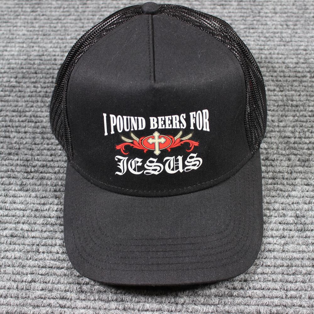 Full Send "I Pound Beers for Jesus" Trucker Hat Black Mesh Snapback *Read